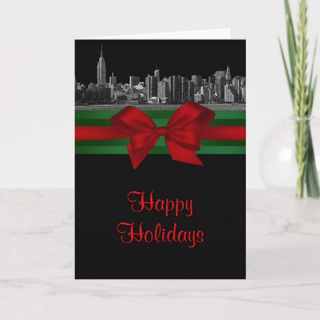 Tarjeta Festiva NYC Línea ancha Etched BW Navidades vacaciones 2 (Anverso)