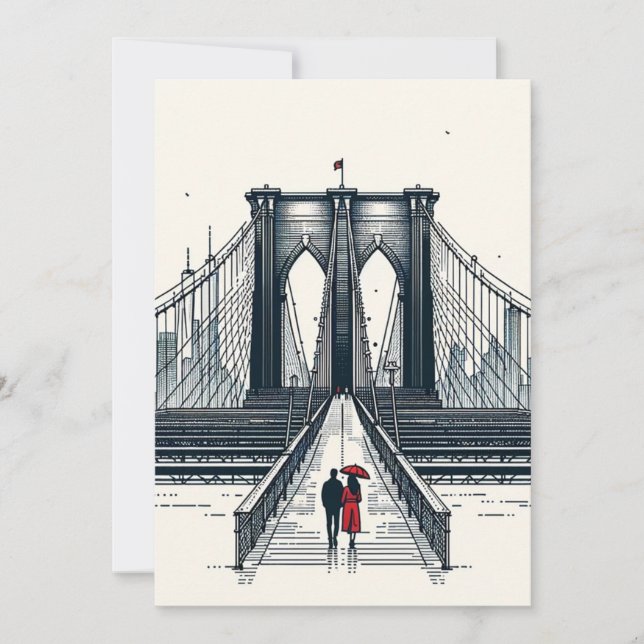 Tarjeta Festiva NYC Love Vibe - Modern Brooklyn Bridge Valentine (Anverso)