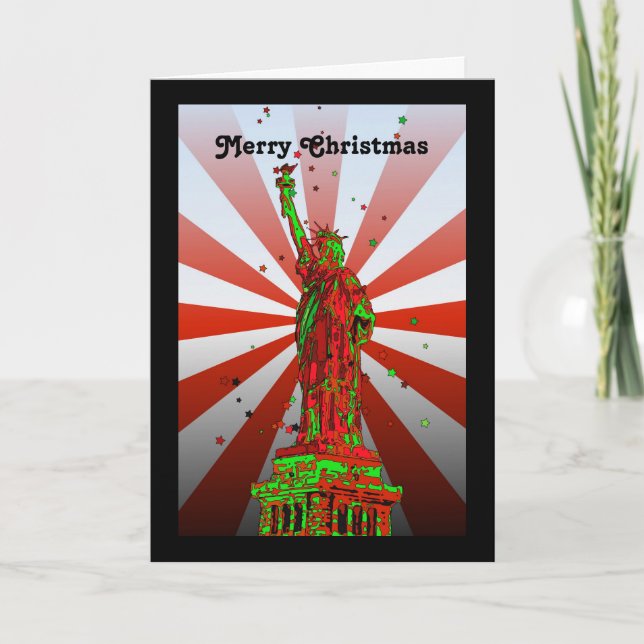 Tarjeta Festiva NYC psicodélico: Estatua de los Navidades de la Li (Anverso)