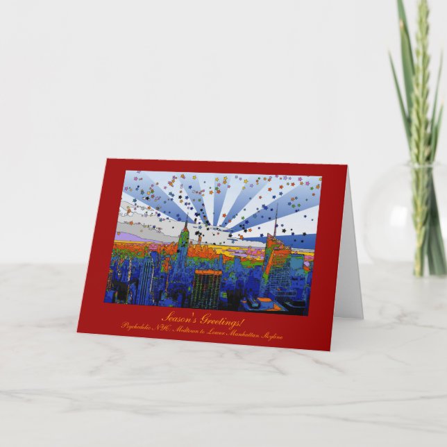 Tarjeta Festiva NYC psicodélico: Xmas de vista de línea ancha ESB (Anverso)