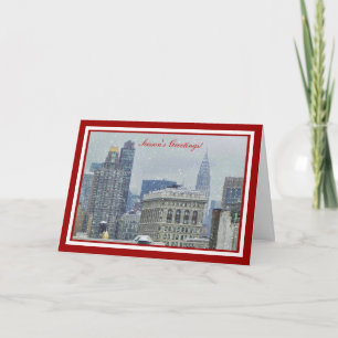 Tarjeta Festiva NYC Skyline Chrysler Bldg, Navidades de nieve de F