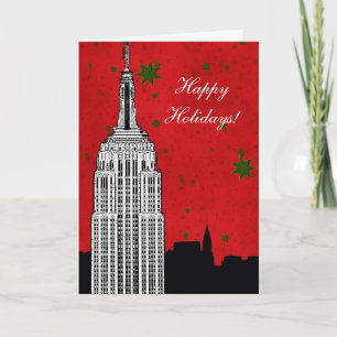 Tarjeta Festiva NYC Skyline Etched ESB 2 vacaciones para Navidades