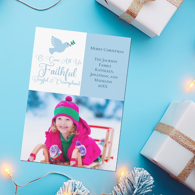 Tarjeta Festiva O Come All Ye Faithful Family Photo Navidades (Subido por el creador)