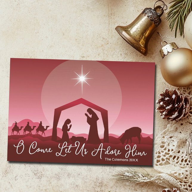 Tarjeta Festiva O Come Let Us Adore Him Nativity Scene Christmas (Subido por el creador)