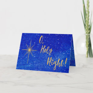 Tarjeta Festiva O Holy Night Gold Star Blue Religious