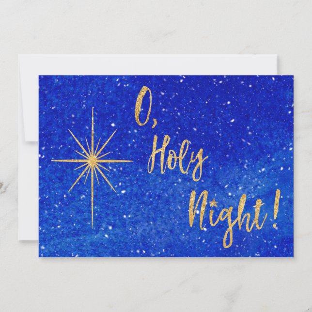 Tarjeta Festiva O Holy Night Gold Star Blue Religious (Anverso)