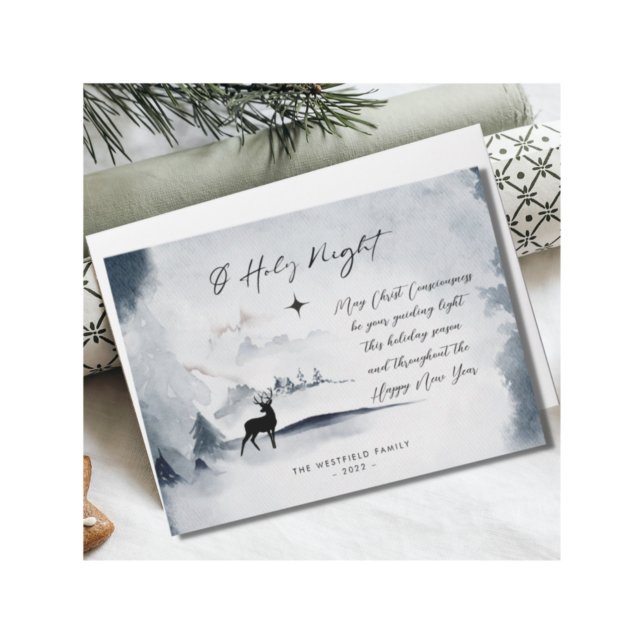 Tarjeta Festiva O Holy Night Winter Woodland Majestic Deer (Subido por el creador)