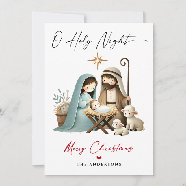 Tarjeta Festiva O Navidades de la noche sagrada Natividad Escena f (Anverso)