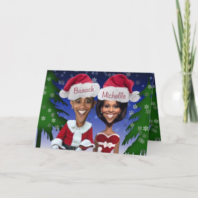 Tarjeta Festiva Obama Barack y Michelle Obama en la caricatura (Anverso)