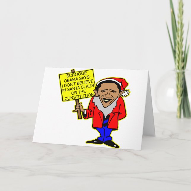 Tarjeta Festiva Obama Scrooge ningún Papá Noel ninguna (Anverso)