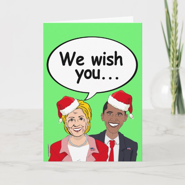 Tarjeta Festiva Obama y Hillary les desean Navidades Americanos (Anverso)