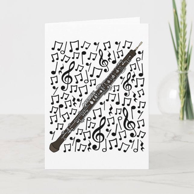 Tarjeta Festiva Oboe Musical Notes Woodwind Music Teacher (Anverso)