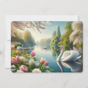 Tarjeta Festiva Obra artística de primavera de lagos de cisne flor
