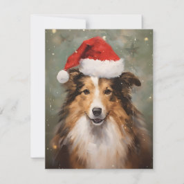 Tarjeta Festiva obra de arte de pincel navideño collie