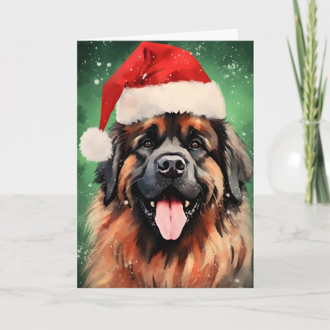 Tarjeta Festiva obra de arte de pincel navideño Leonberger (Anverso)