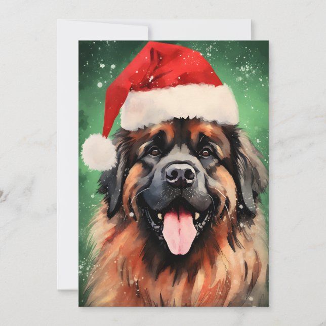 Tarjeta Festiva obra de arte de pincel navideño Leonberger (Anverso)