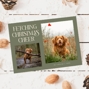 Tarjeta Festiva Obteniendo Alegría Navideña Foto de Perro Verde Me