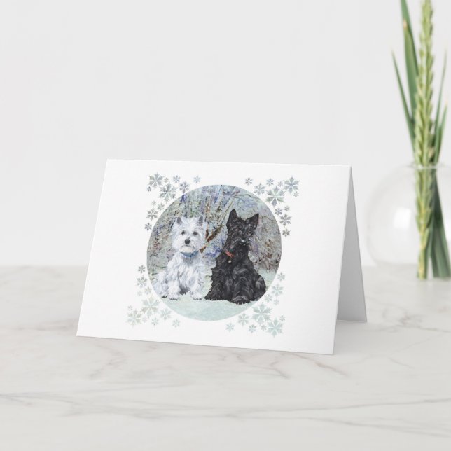 Tarjeta Festiva Occidente y Escocia en el paisaje nevado (Anverso)