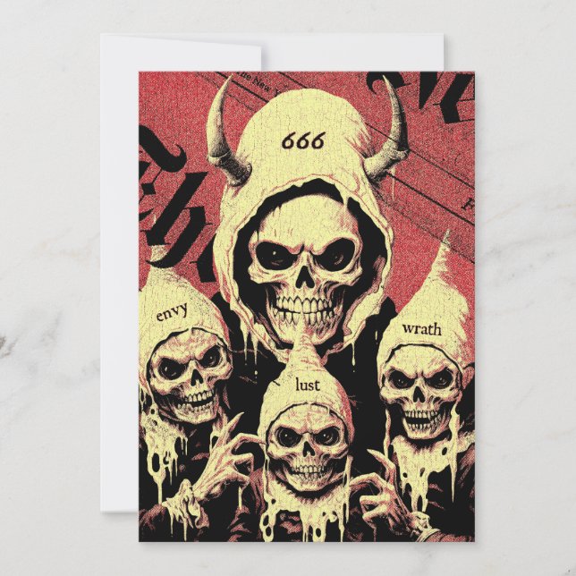 Tarjeta Festiva Occult Horror Skeletons Devil Sins (Anverso)
