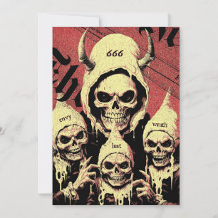 Tarjeta Festiva Occult Horror Skeletons Devil Sins