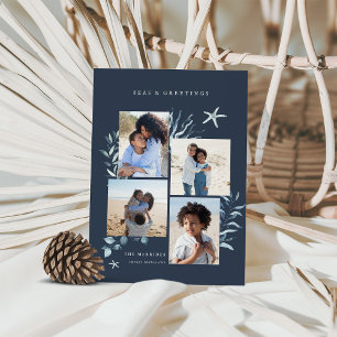 Tarjeta Festiva Ocean Treasures 4 Photo Coastal Christmas