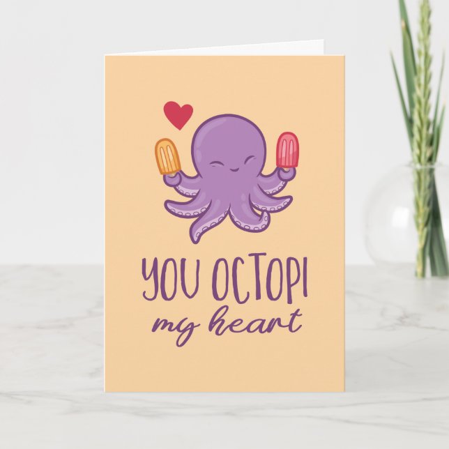 Tarjeta Festiva Octopi mi El día de San Valentín cómico del pulpo  (Anverso)