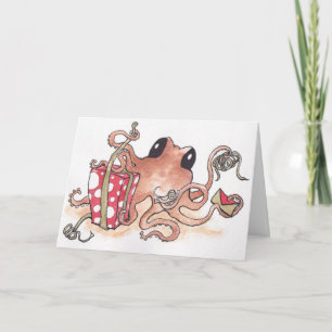 Tarjeta Festiva Octopus de envoltura de regalo