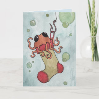 Tarjeta Festiva Octopus y Navidades haciendo olas