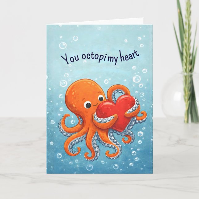 Tarjeta Festiva Octupus lover Cute Valentine (Anverso)