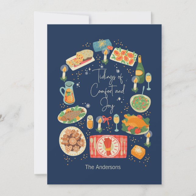 Tarjeta Festiva Ofertas De Comidas De Vacaciones De Confort Y Aleg (Anverso)