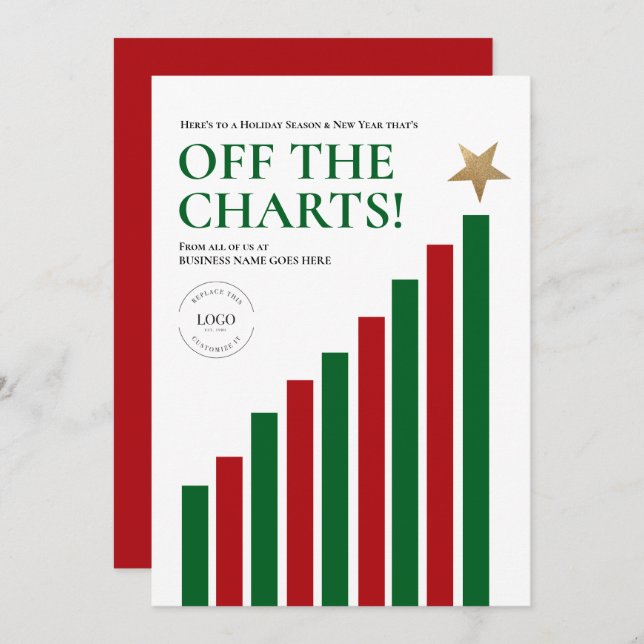 Tarjeta Festiva Off the charts Happy New Year Green red Finance (Anverso / Reverso)