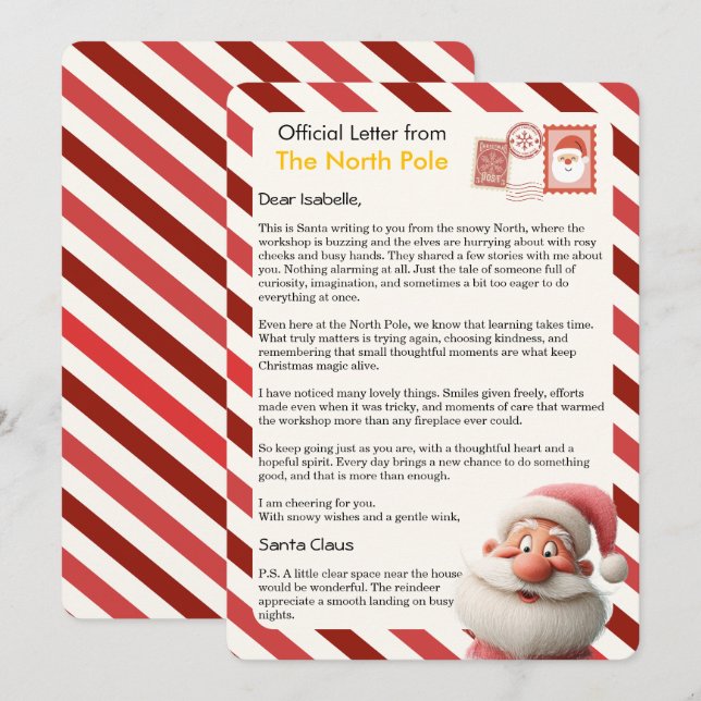 Tarjeta Festiva Official Letter from the North Pole for Kids (Anverso / Reverso)