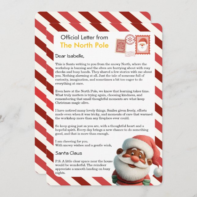 Tarjeta Festiva Official Letter from the North Pole for Kids (Anverso / Reverso)