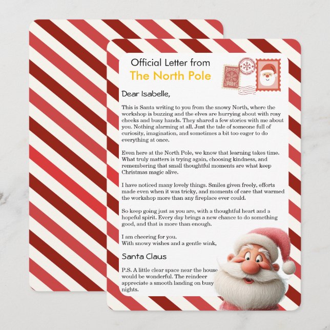 Tarjeta Festiva Official Letter from the North Pole for Kids (Anverso / Reverso)