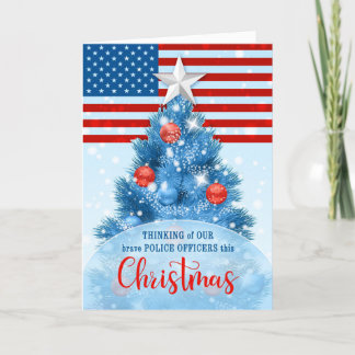 Tarjeta Festiva Oficiales de policía Navidades patrióticos azul bl