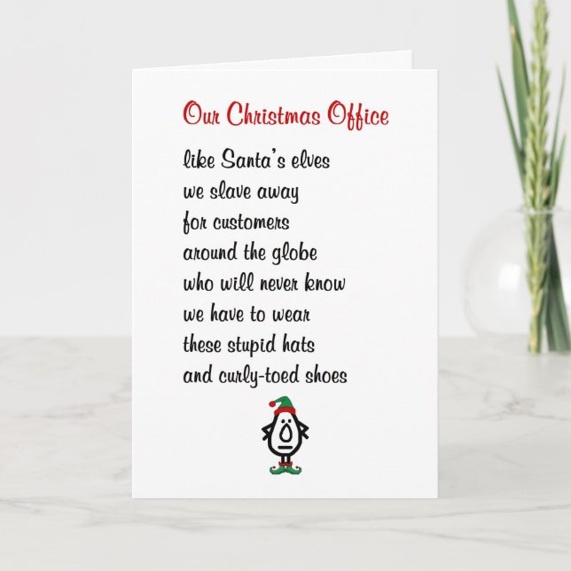Tarjeta Festiva Oficina de nuestros Navidades - un divertido poema (Anverso)