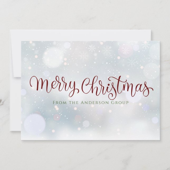 Tarjeta Festiva Oficina de Snowflakes Christmas Script (Anverso)