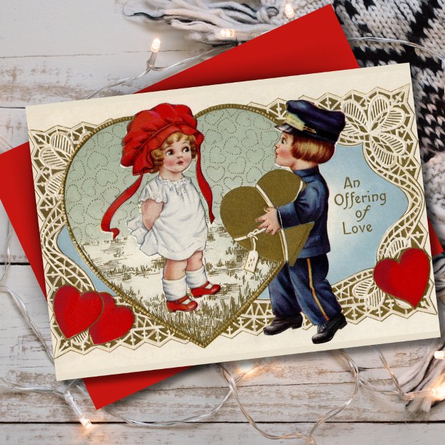 Tarjeta Festiva Ofrenda de amor a la Personalizado Valentine de lo (1920s Offering of Love Vintage Custom Valentine Holiday Card. Add your name and a special message!)