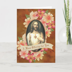 Tarjeta Festiva Ofrenda de Misa Católica Corazón Sagrado de Jesús 