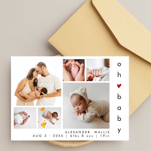 Tarjeta Festiva Oh Baby 6 Photo Collage Thank You Baby Shower (Subido por el creador)