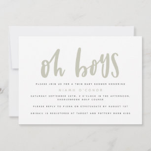 Tarjeta Festiva Oh boys twin baby shower invitation