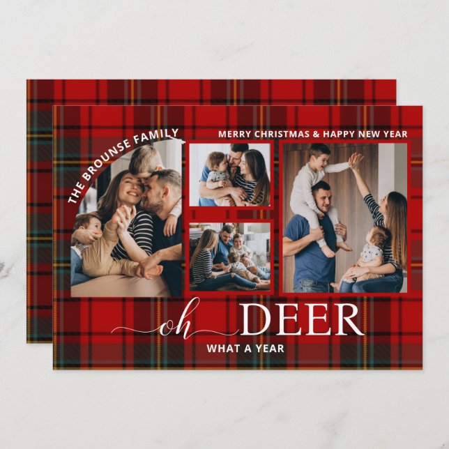Tarjeta Festiva Oh ciervo qué año de Navidades Collage de fotos (Anverso / Reverso)