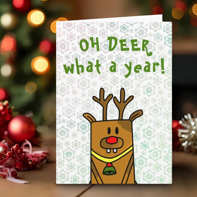 Tarjeta Festiva Oh ciervo qué año divertido dibujando copo de niev (Subido por el creador)