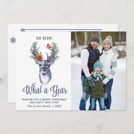 Tarjeta Festiva Oh ciervo, qué año, feliz Navidad.