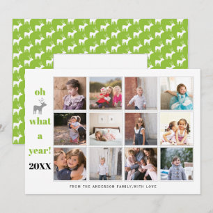 Tarjeta Festiva Oh ciervo qué collage de fotos verde de un año de