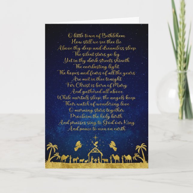 Tarjeta Festiva Oh Ciudad pequeña de Belén Carol de la Natividad d (Anverso)