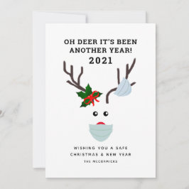 Tarjeta Festiva Oh Deer Another Year 2021 Curioso Reno De Máscara 