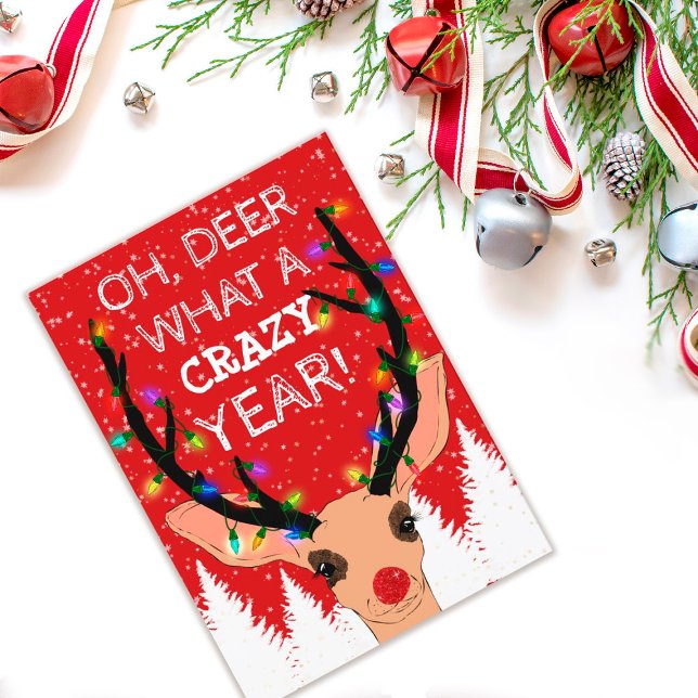 Tarjeta Festiva Oh Deer Crazy Year Reindes ilumina a Navidades (Subido por el creador)