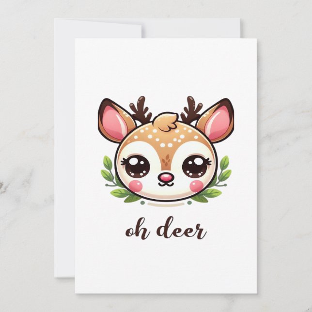Tarjeta Festiva Oh Deer Cute Deer Minimal Design (Anverso)