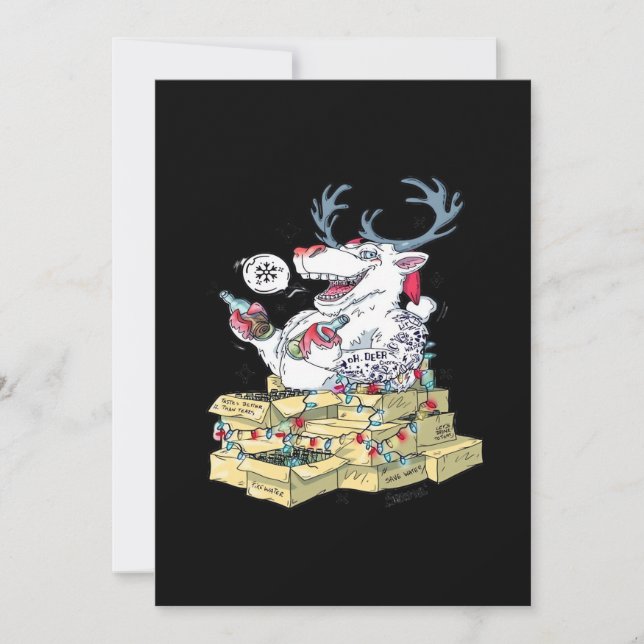 Tarjeta Festiva Oh Deer Drunk Reindeer CelebratinFlat Holiday Card (Anverso)